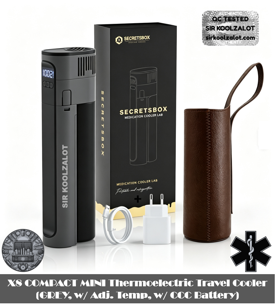 X8 COMPACT MINI Thermoelectric Travel Cooler (GREY, w/ Adj. Temp, w/ CCC 10 000 mAh Battery)
