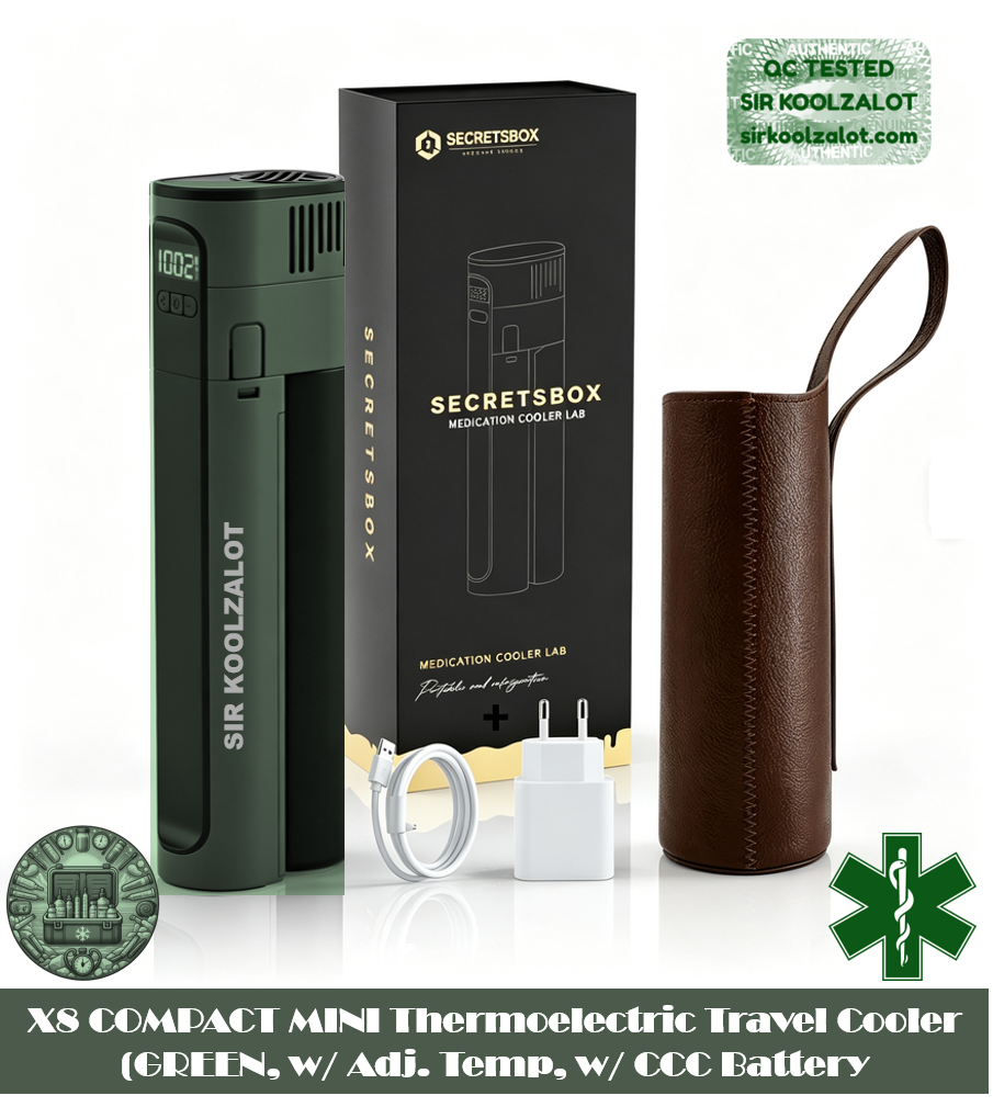 X8 COMPACT MINI Thermoelectric Travel Cooler (GREEN, w/ Adj. Temp, w/ CCC 10 000 mAh Battery)