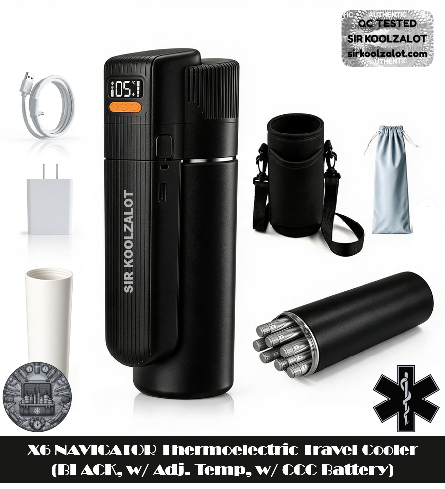 X6 NAVIGATOR Thermoelectric Travel Cooler (BLACK, w/ Adj. Temp, w/ 10 000 mAh CCC Battery)